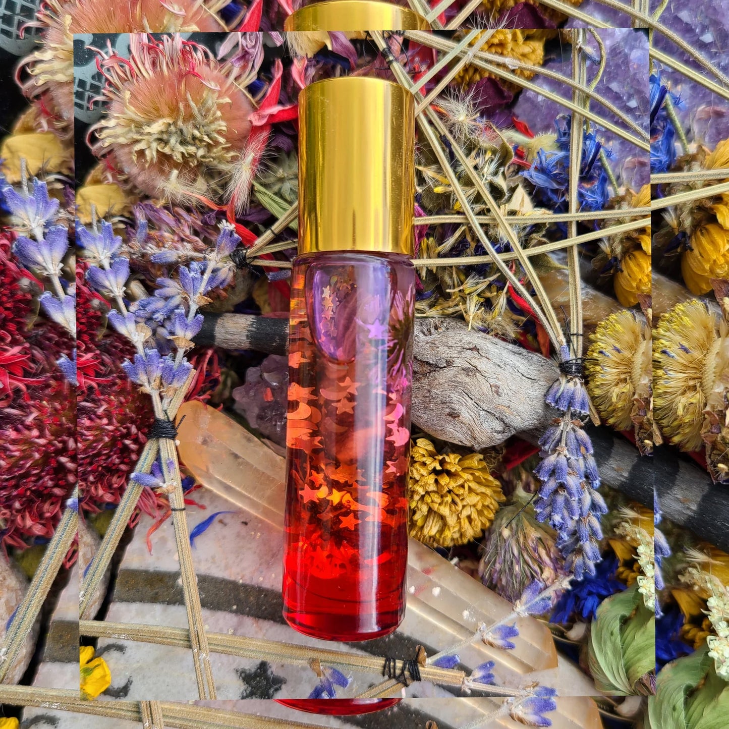 PERSEPHONE Rose Essential Oil with Genuine Amber Resin Amethyst Point Inside