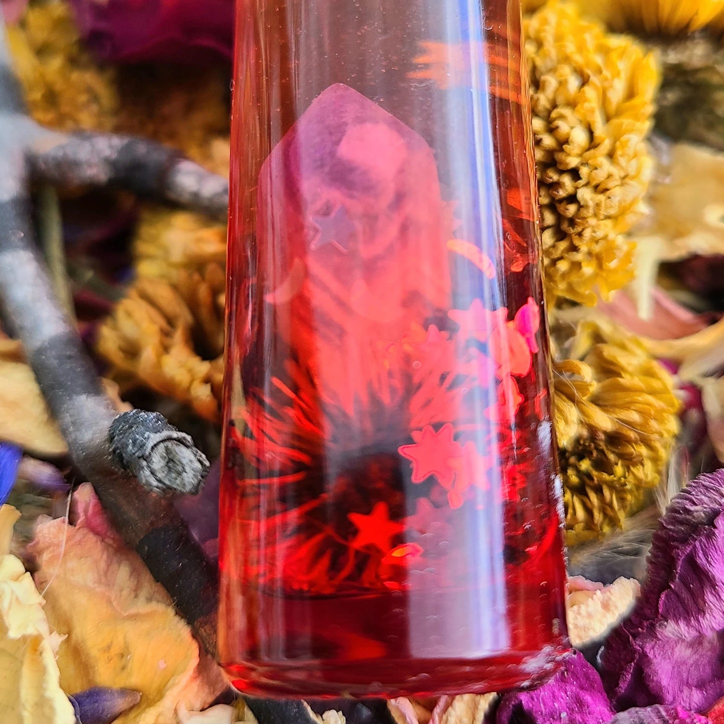 PERSEPHONE Rose Essential Oil with Genuine Amber Resin Amethyst Point Inside