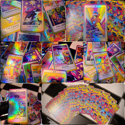 SINGLE CARD Lisa Frank Inspired Tarot Cards in Holographic Major Arcana Deck Kawaii Rainbow Colorful Deck