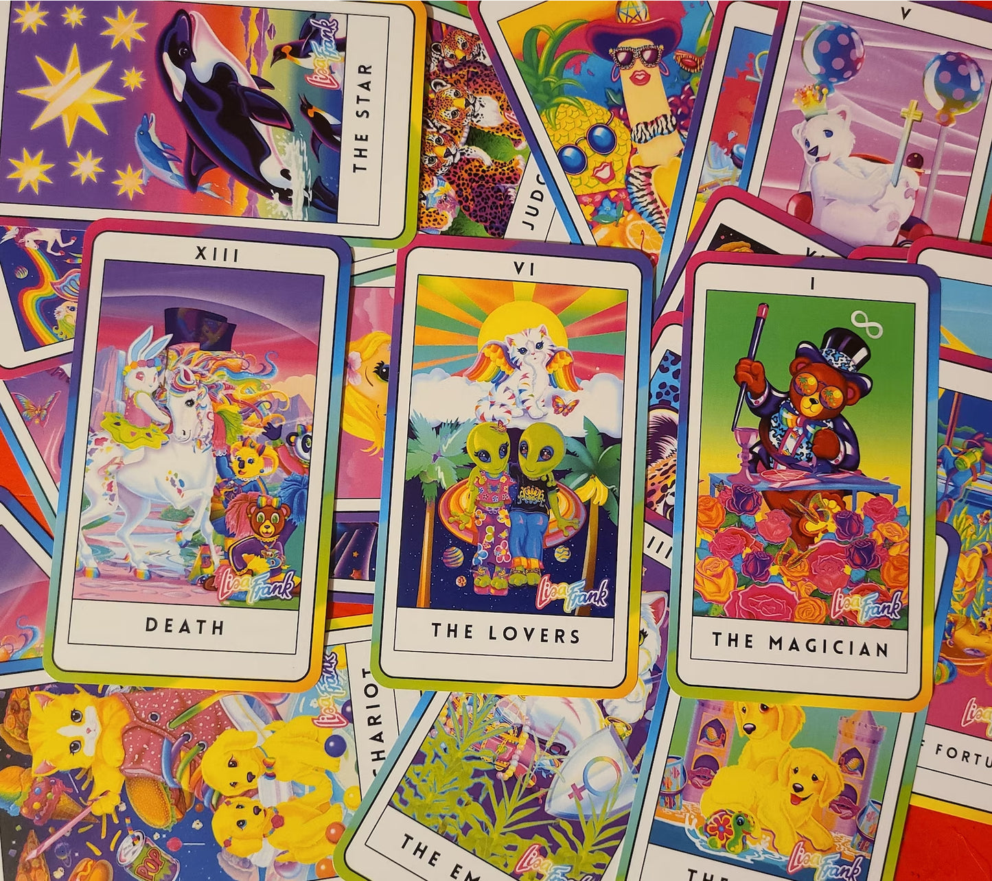 SINGLE CARD Lisa Frank Inspired Tarot Cards in Holographic Major Arcana Deck Kawaii Rainbow Colorful Deck